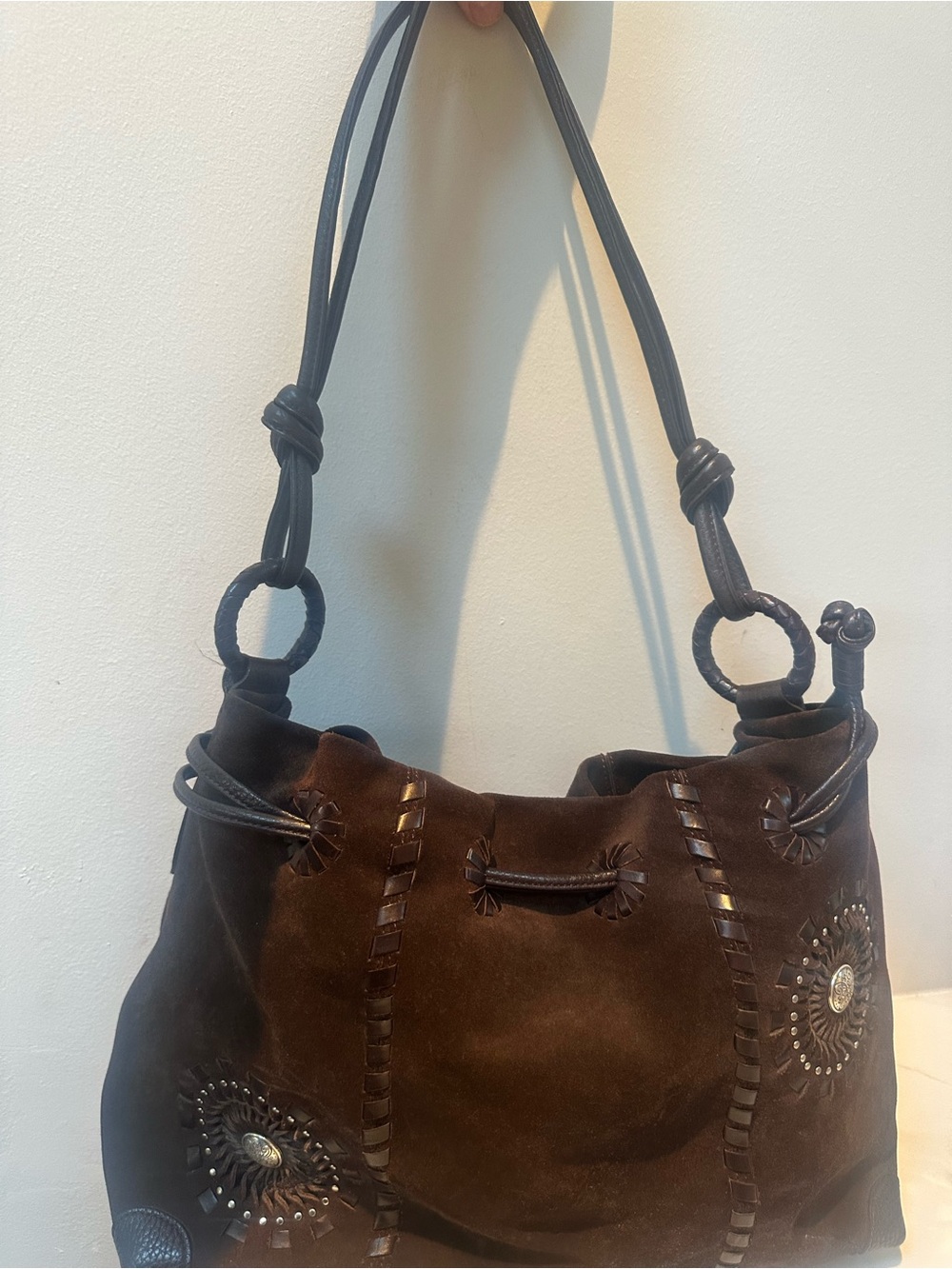 Brighton Brown Suede Women’s Shoulder Bag with Stud Details - Picture 4 of 12